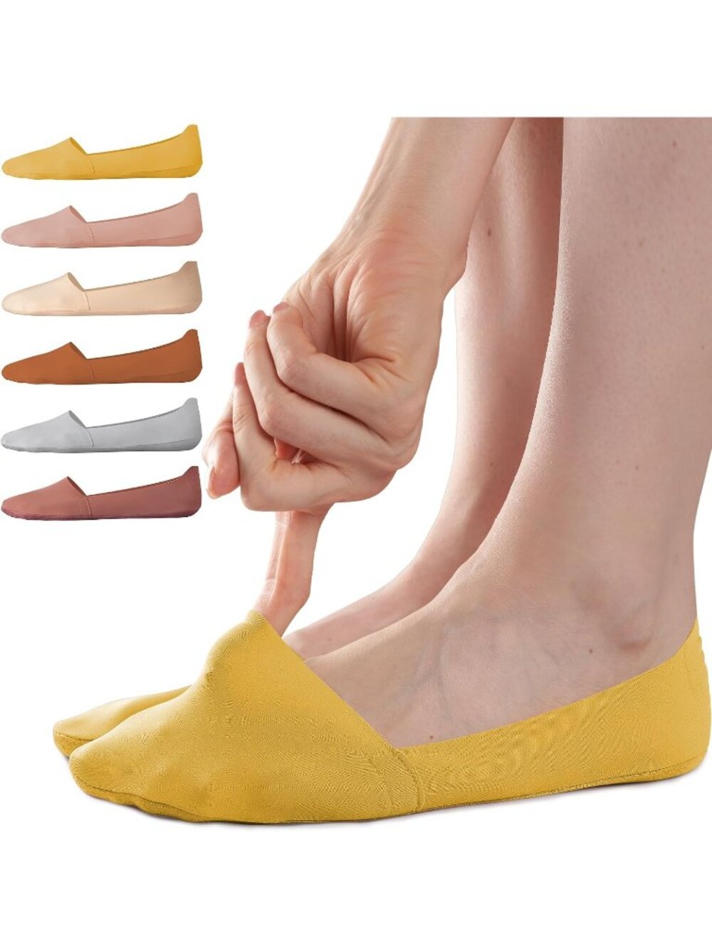🧦Women's Yellow Brown No Show Socks 6 Pairs Non Slip Low Cut Invisible Liner